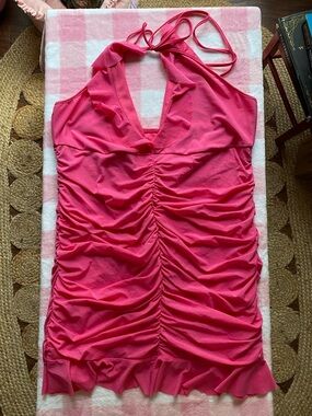 SHEIN stretchy hot pink ruffle halter dress